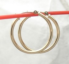 1" All Shiny Round Tube Hoop Earrings Real 14K Yellow Gold 2mm X 25mm