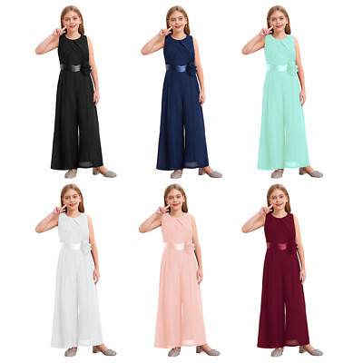 Girl's Detachable Flower Jumpsuit Self-tied High Waist Jumpsuit Elegant Belt