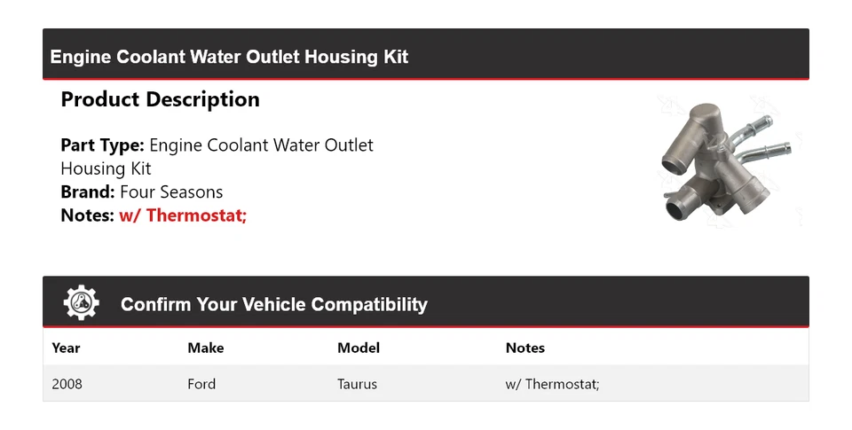 Kit de carcasa de salida de agua de refrigerante para motor Ford Taurus 2008 4 estaciones Foto 2 de 4