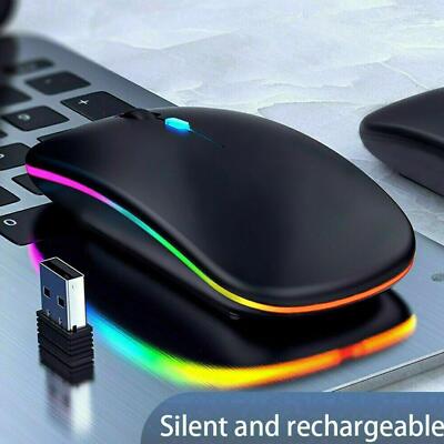 2.4GHz Wireless Bluetooth Optical Mouse USB Rechargeable RGB LaptopD For PC O3F7