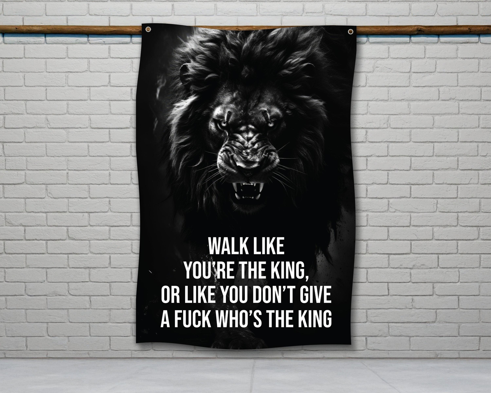 Lion Motivational Gym Flag - Fitness Wall Art Decor
