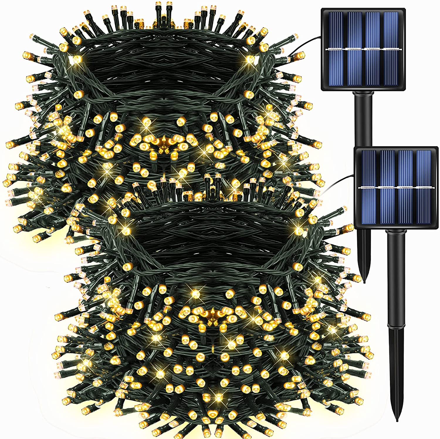 2 Pack Total 400LED 132FT Warm White Christmas Solar String Outdoor Lights, Sola