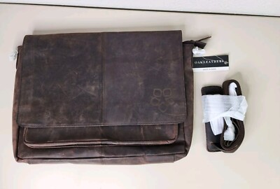 NWT Oak Leather Messenger Bag for Laptop Briefcase Bag Adjustable Strap Hide 