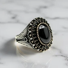 Black Onyx Statement Men Ring 925 Sterling Silver Handmade Jewelry Gift All Size