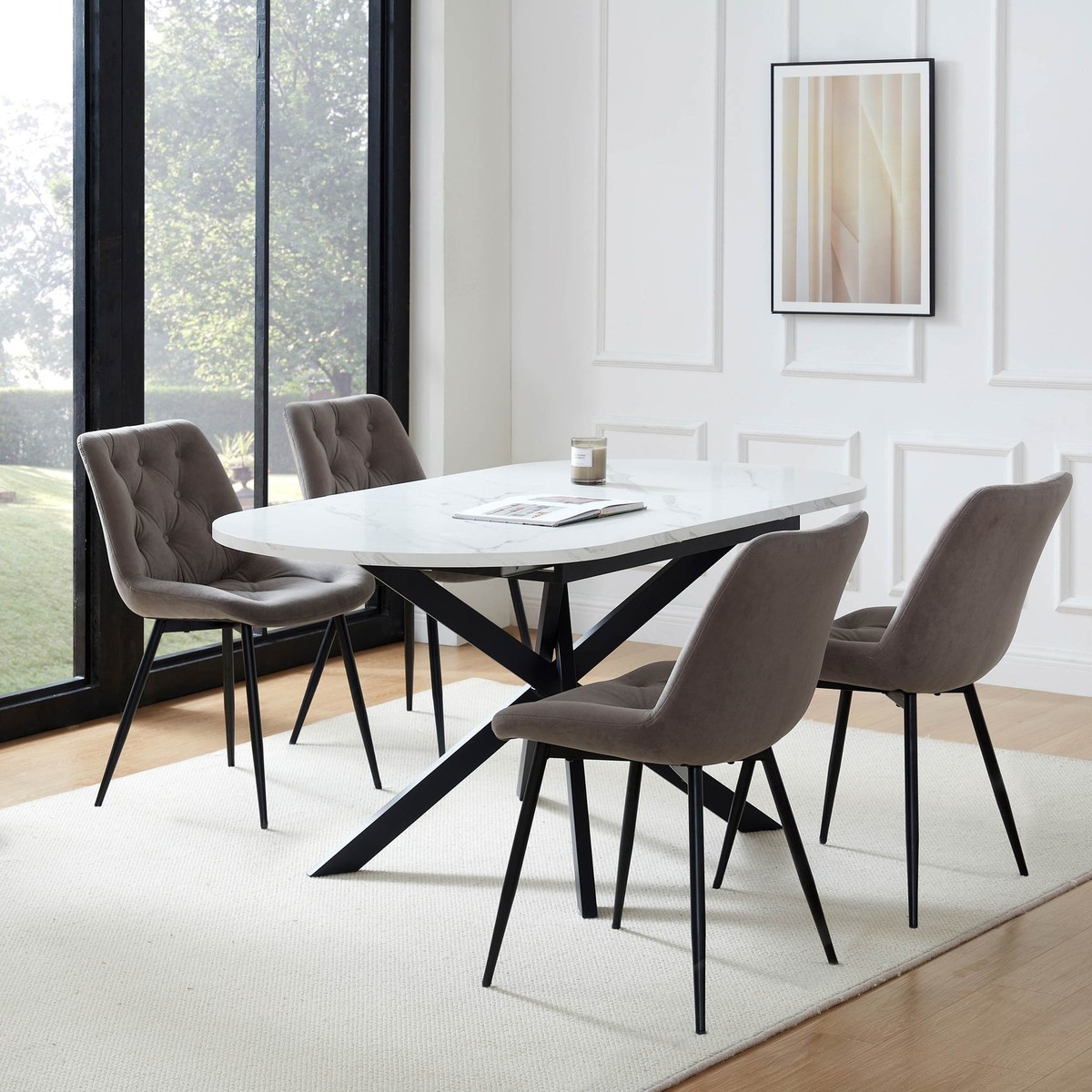 Extendable Dining Person Oval Dining Table Dusk Brooke Stone Black