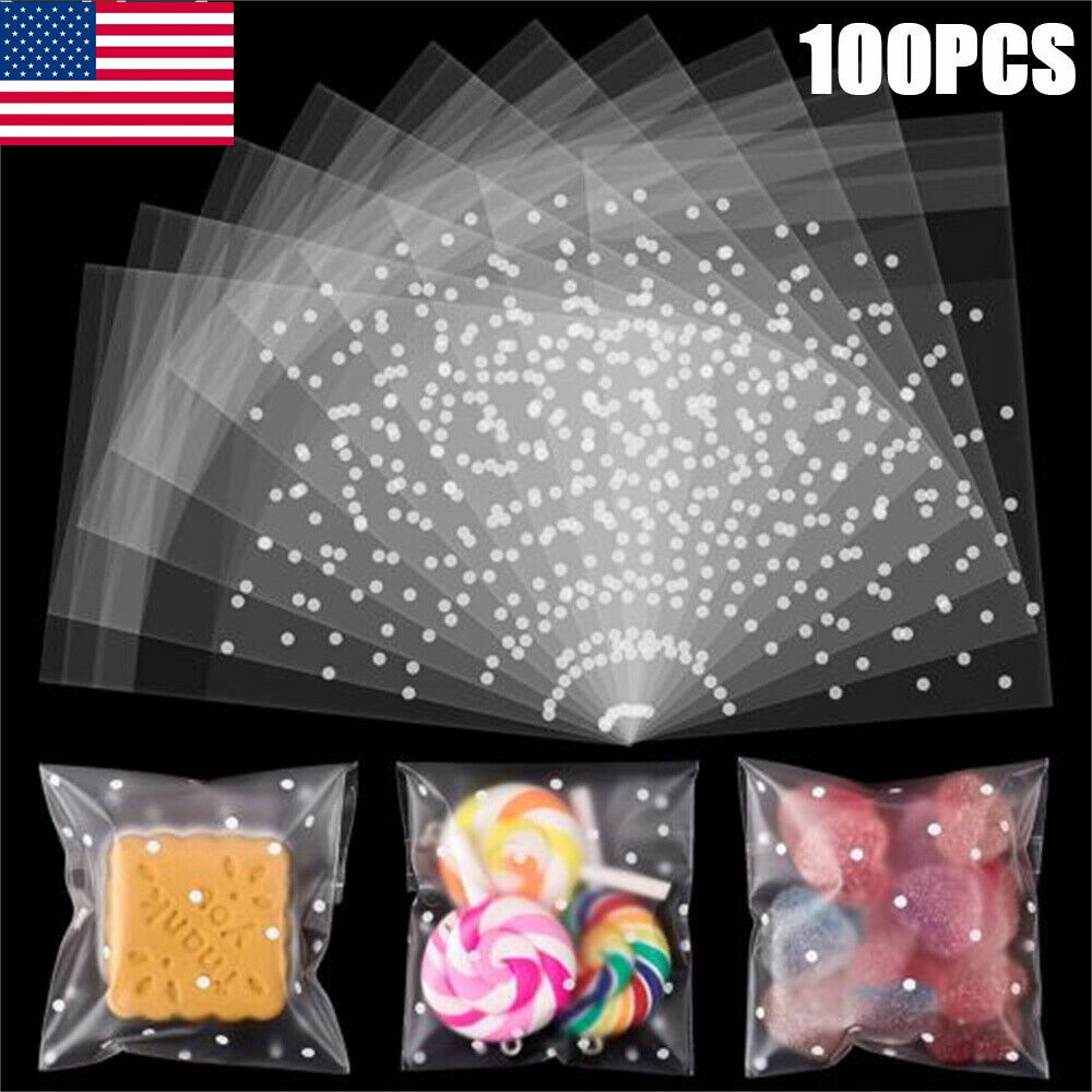 100X Self-Adhesive Clear Gift Bag Cookie Candy Package Wrapping Wedding Party
