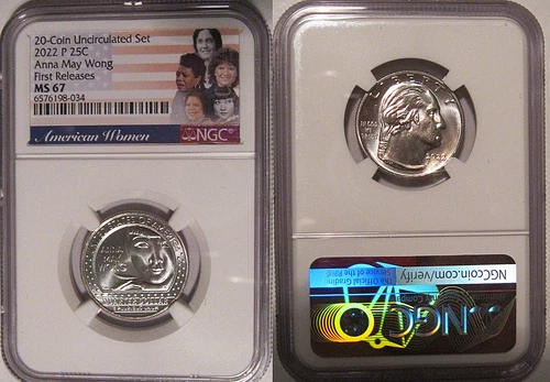 2022 P Anna May Wong 25c NGC MS 67 American Women Quarter FIRST RELEASES