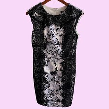 Saks Fifth Avenue Dress Womens 6 Black White Floral Black Lace Bodycon Zip Up