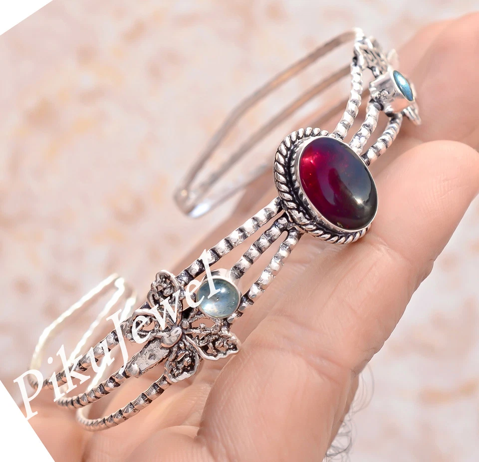 Großes Granat & Labradorit Edelstein 925 Sterling Silber Armband für Liebe Ge... - Bild 3 von 4