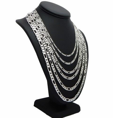 Collana catena maglia uomo italiana Figaro da 3mm a 8mm placcata oro bianco 14k  - Foto 3 di 5