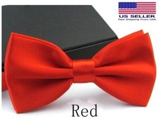 New Tuxedo Red Bow Tie Satin Adjustable Band Bowtie US SELLER