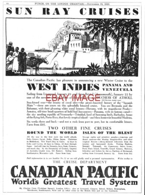 1929 Reklame CANADIAN PACIFIC Sun Ray West Indies Cruises Vintage Print Ad 41/101