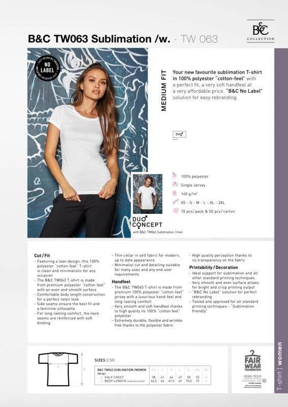 B&C Collection Frauen Sublimation T-Shirt tw063 - Druck Polyester Ebene tee - Bild 2 von 4
