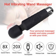 20-Speed Cordless Body Massager Premium Wand Handheld Massagers Vibrating Black