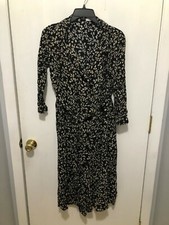 Mango MNG Black & White Floral Button Up 3/4 Sleeve Viscose Dress Women's SZ 8