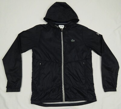 NWOT Lacoste Sport Crocodile Blue Hooded Full Zip Windbreaker Coat Jacket M