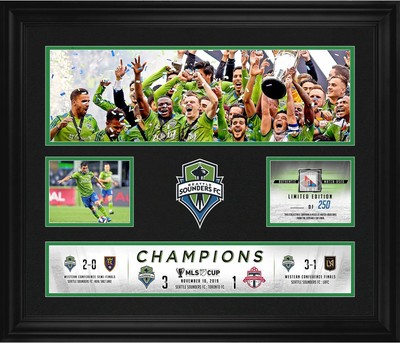 Seattle Sounders FC 2019 MLS Cup Champs Frmd 20 x 24 Collage & Piece of MU Ball