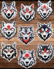 Black White Red Wolf Die Cut Vinyl Stickers Scrapbooking Laptop Waterbottle 