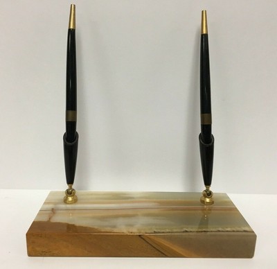 Vintage Estate Park Sherman Marble Agate Desk Double Pen Park Sherman Vintage Marble Agate Desk