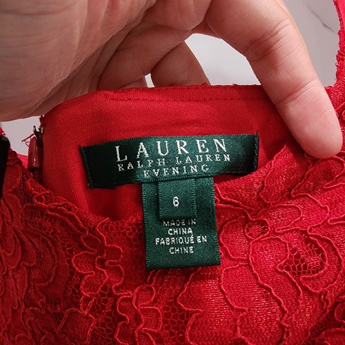 Lauren Ralph Lauren Women Evening Red Lace Dress - Size 6 - Picture 5 of 8