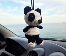 Crochet Panda Car nterior Accessory Decor, Handmade Keychain and Bag Decor