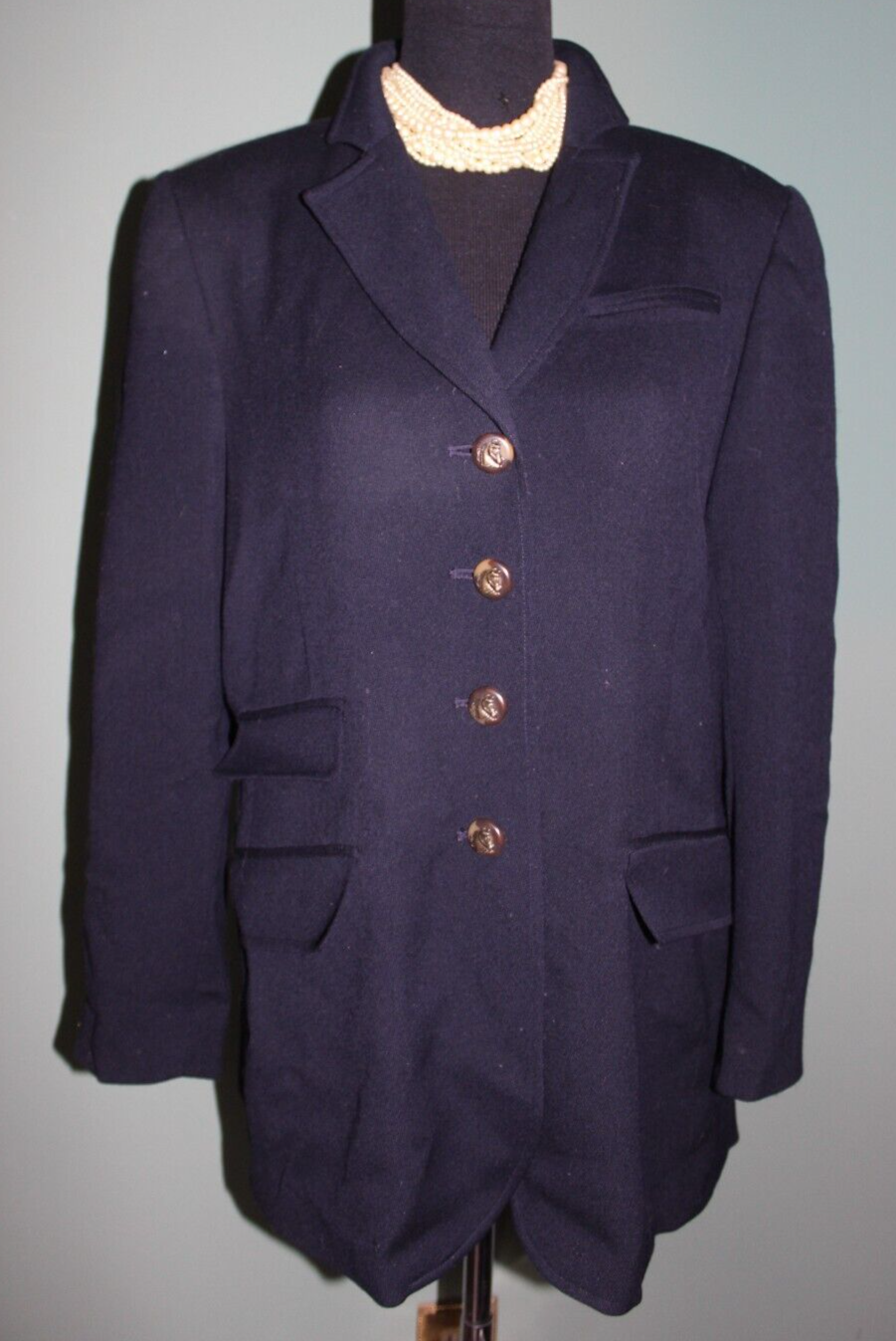 FILA Blazer più lunga EMBASSY ROW blu navy taglia 8 bottoni cavallo sfiato posteriore 4 tasche