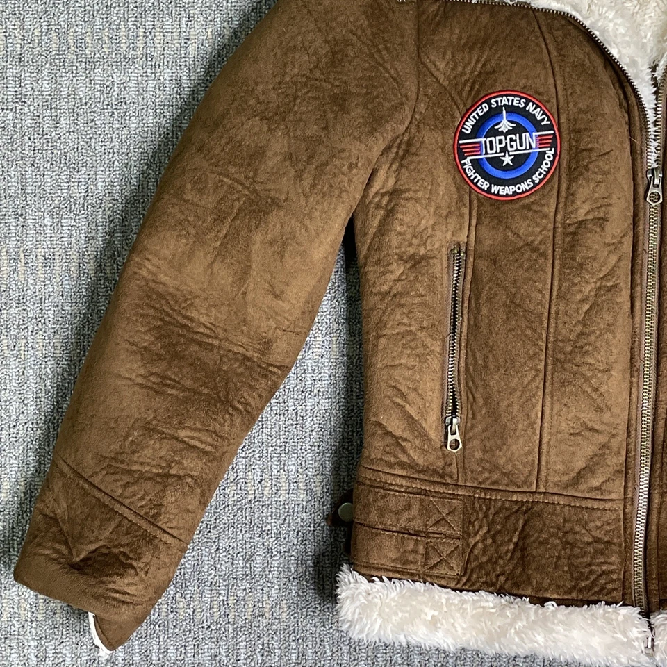 Chaqueta de bombardero de piloto Top Gun de cuero para niños Abrigo de vuelo de Halloween talla pequeña/mediana Foto 2 de 4