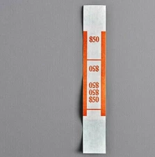 New Dunbar Currency Bands Strap Bill Wrappers $50 Value White/Orange 1000/pack