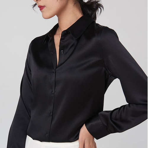 Damen Satin Seide Hemd Revers Bluse Freizeit Langarm Büro Knopf Business - Bild 7 von 16
