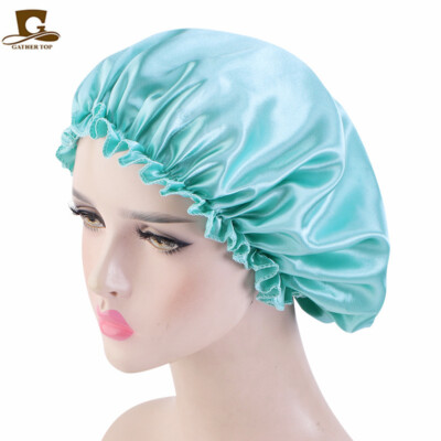 Women Satin Night Sleep Cap Hair Bonnet Hat Silk Head Cover Wide Elastic Band