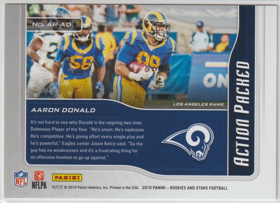 2019 Panini Rookies & Stars - AARON DONALD - ACTION PACKED RED FOIL #AP-AD Rams - Image 2 of 2