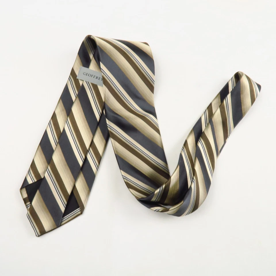 Corbata de cuello Geoffrey Beene marrón tostado gris a rayas para hombre 58x3 profesional clásica Foto 4 de 4
