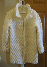 Handmade Women Crochet White-Birch Coat Long Sleeves Open Front Bulky Cardigan