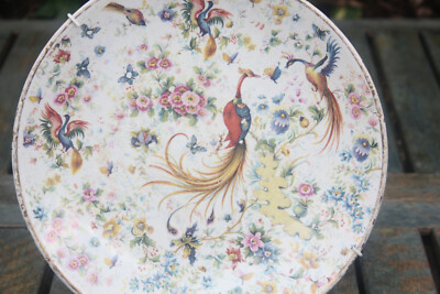Antiker dekorativer Teller Vogel Phönix Blumenmuster chinesischer Stil vergoldet 23,5 cm