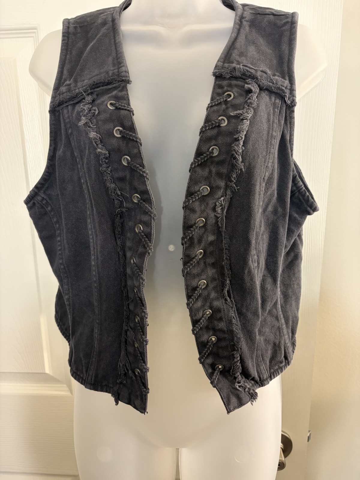 Free People Womens 100% Cotton Black Denim Crisscross Vest Size L