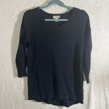 Ann Taylor Loft Women  s Lightweight Navy Blue Textured Sweater 3/4 Sleeve - XS