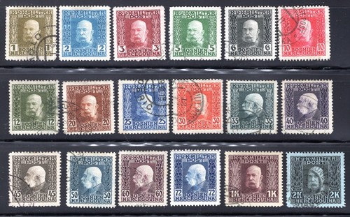 Bosnia & Herzegovina 1912 Short Set of 18 Franz Joseph, 1h to 2k CTO