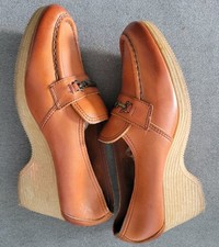Vintage 70s Sears The Shoe Store Gum Rubber Wedges Loafers Leather Brown 9 Retro