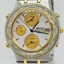 SEIKO 5T52-7A00 JDM Quartz World Timer Chronograph 40.5mm White wrist 18cm