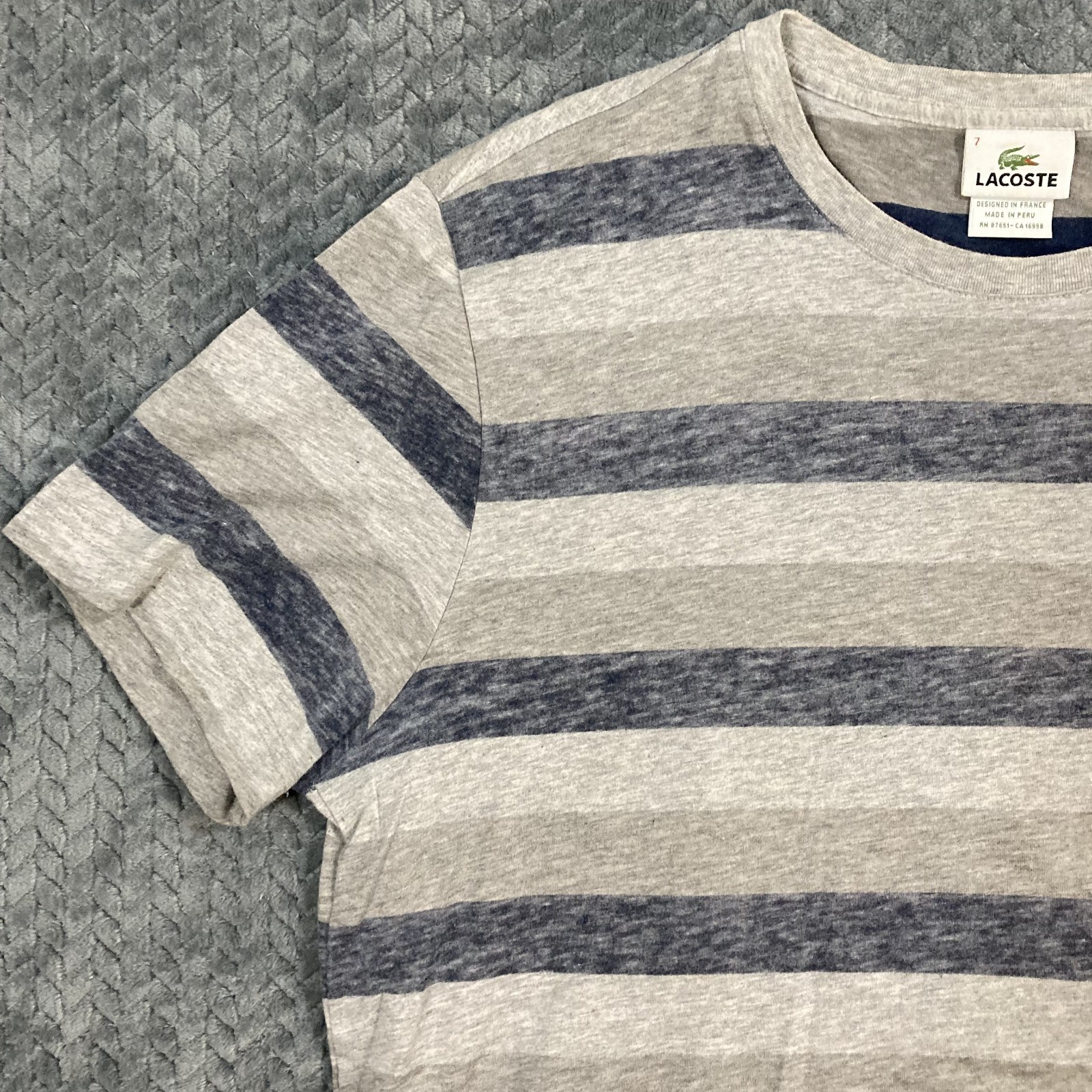 Lacoste Men’s XXL Blue Gray Striped Short Sleeve T-Shirt Cotton Logo Preppy thumbnail 6
