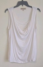 Democracy Women's Top Lrg White Sleeveless Draped Cowl Neck Made in USA Stretch