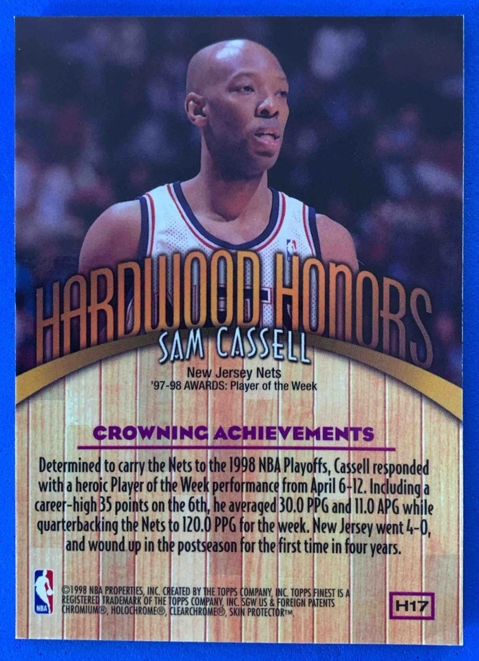 Sam Cassell 1998-99 Topps Basketball Finest Hardwood Honors #H17 Nets - Image 2 of 2