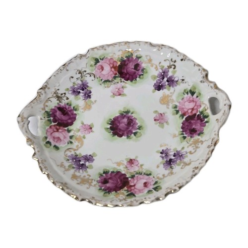 Plato de servir vintage o antiguo de porcelana con dos asas 11" repollo rosa peonía - Imagen 12 de 15