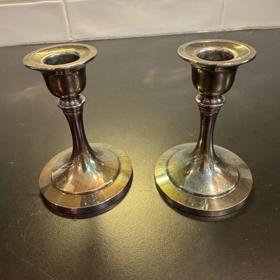 Oneida Candlestick Holders Set of 2 Silver Plated USA Vintage 4 Inch Weighted