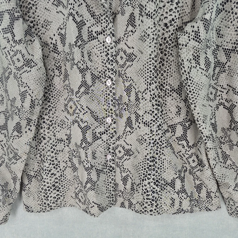 Womens Large Animal Print Blouse Silky Gray Black Snakeskin Button Up Shirt USA - Image 4 of 4
