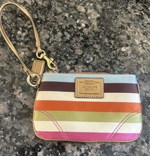 Coach Wristlet Julia Legacy Stripes Leather Trim Clutch Multi Color Colorful Bag Coach Wristlet Julia Legacy Stripes Leather Trim Clutch Multi Color Colorful Bag