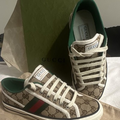 Gucci Tennis 1977 GG Web Stripe Low Top Lace-Up Sneakers Beige Brown