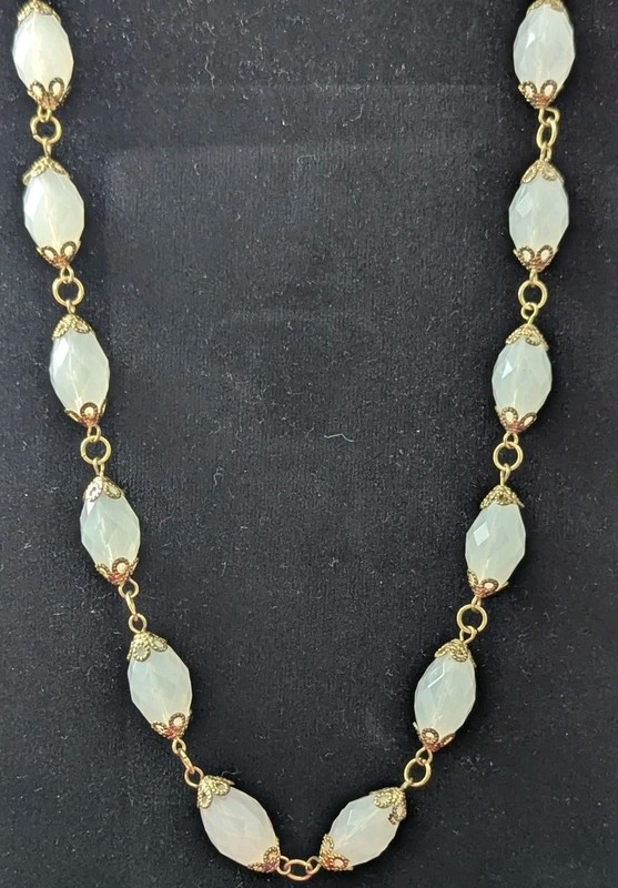 Gorgeous Classic Antique Vintage Mother of Pearl Bead Metal 24" Necklace Chain