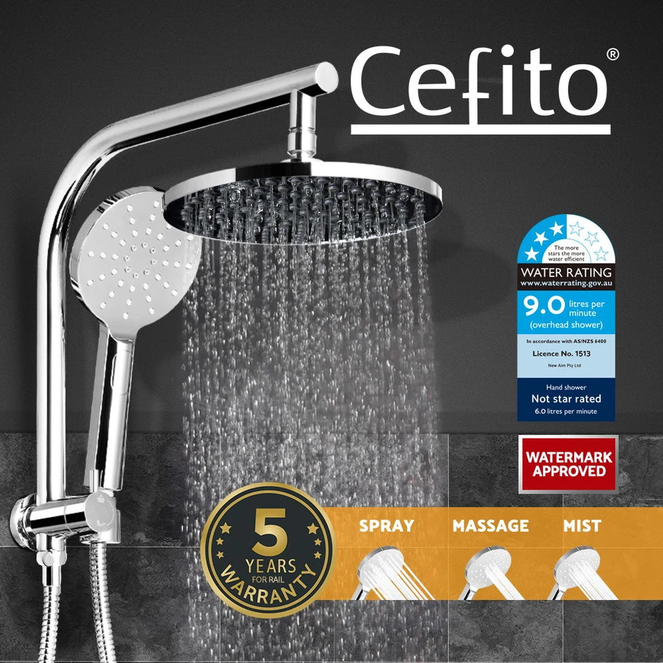 Cefito 9'' Rain Shower Head Set Round Handheld High Pressure Wall Chrome