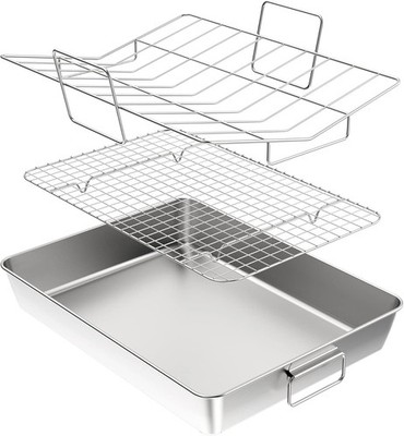 Yoassi 41cm super Große Grill- und Auflaufform mit Rost und V-Form Gitterrost, 